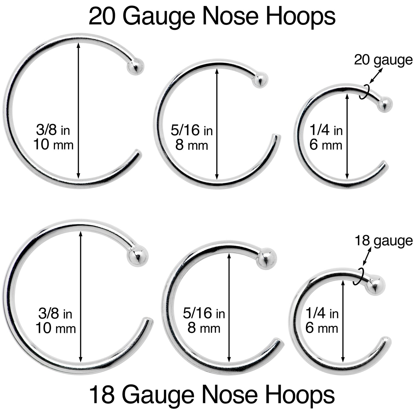 20G 5/16 Solid 18K White Gold Nose Hoop