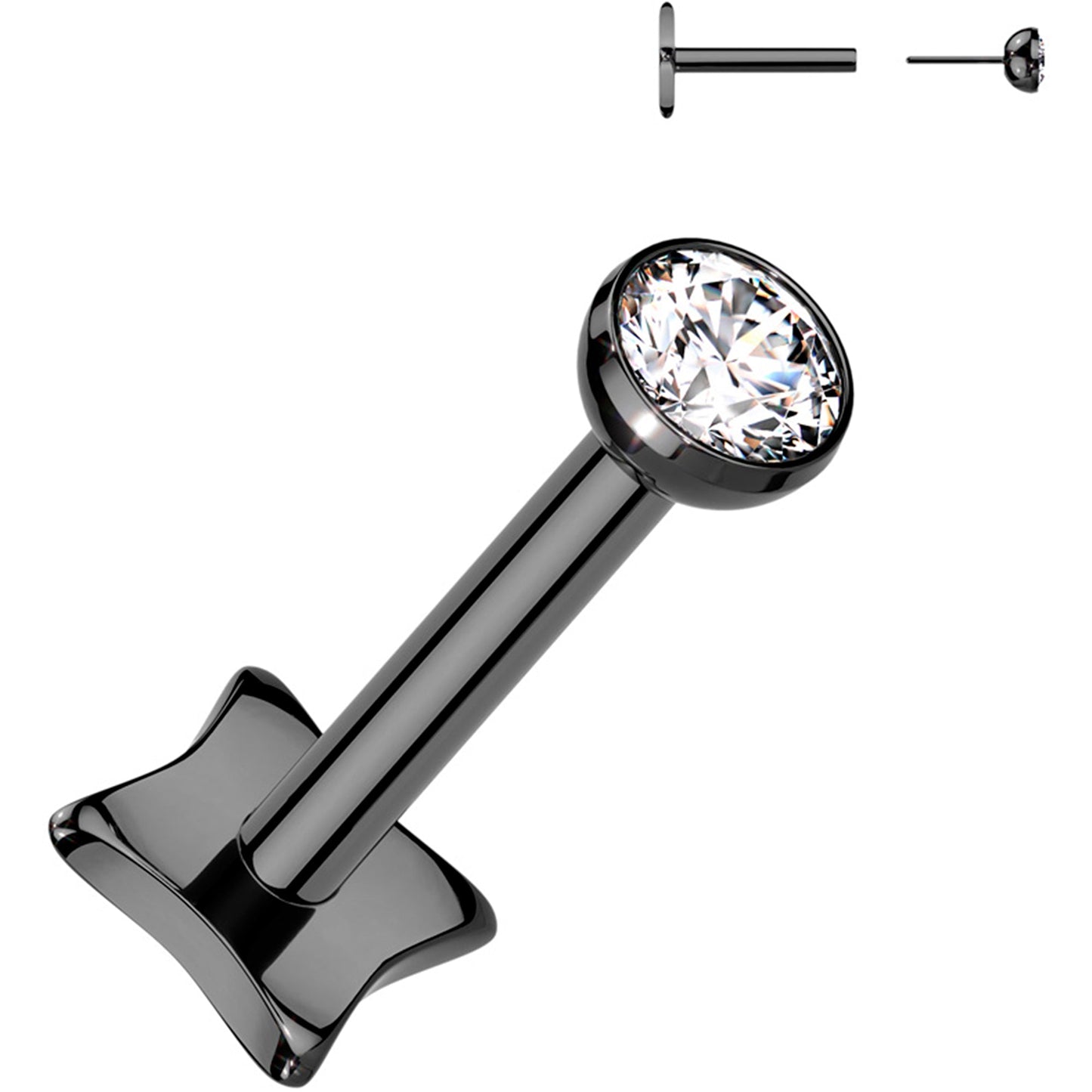 18G 5/16 3mm CZ Gem Black PVD Medical Grade Titanium Reversible Flat Back Earring