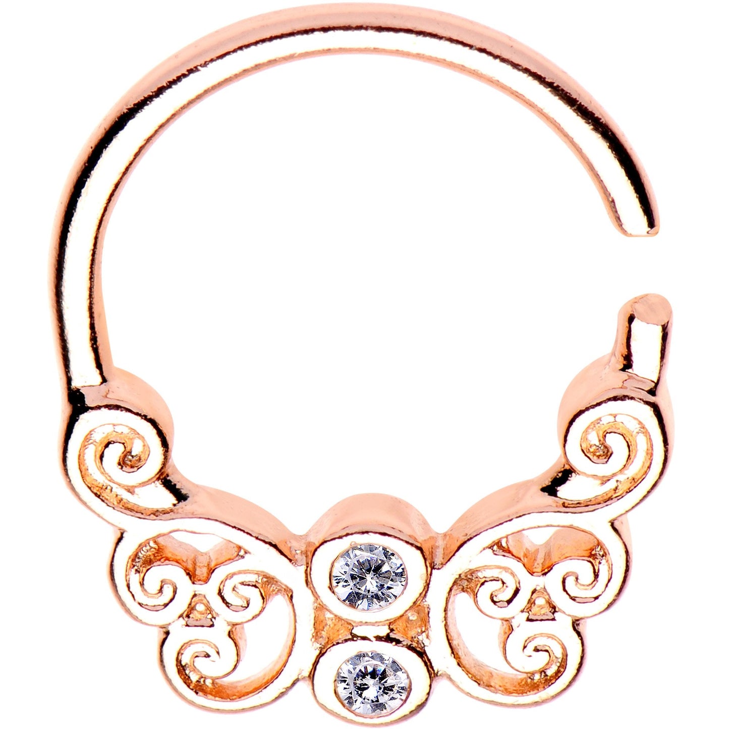 16G Clear CZ Rose Gold Plated Butterfly Swirl Circular Ring