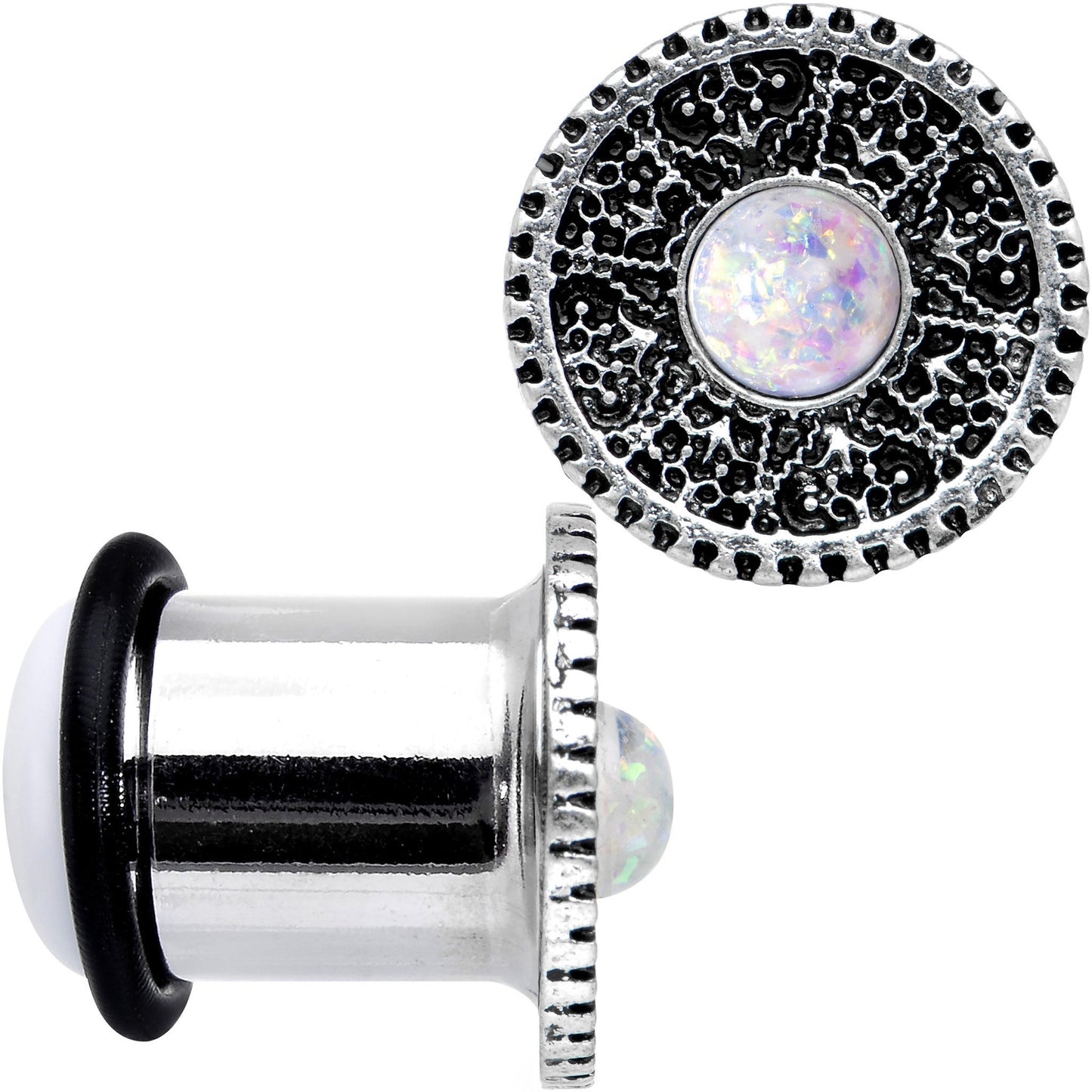 00G Stainless Steel Sky Wheel White Synthetic Opal Plug Set