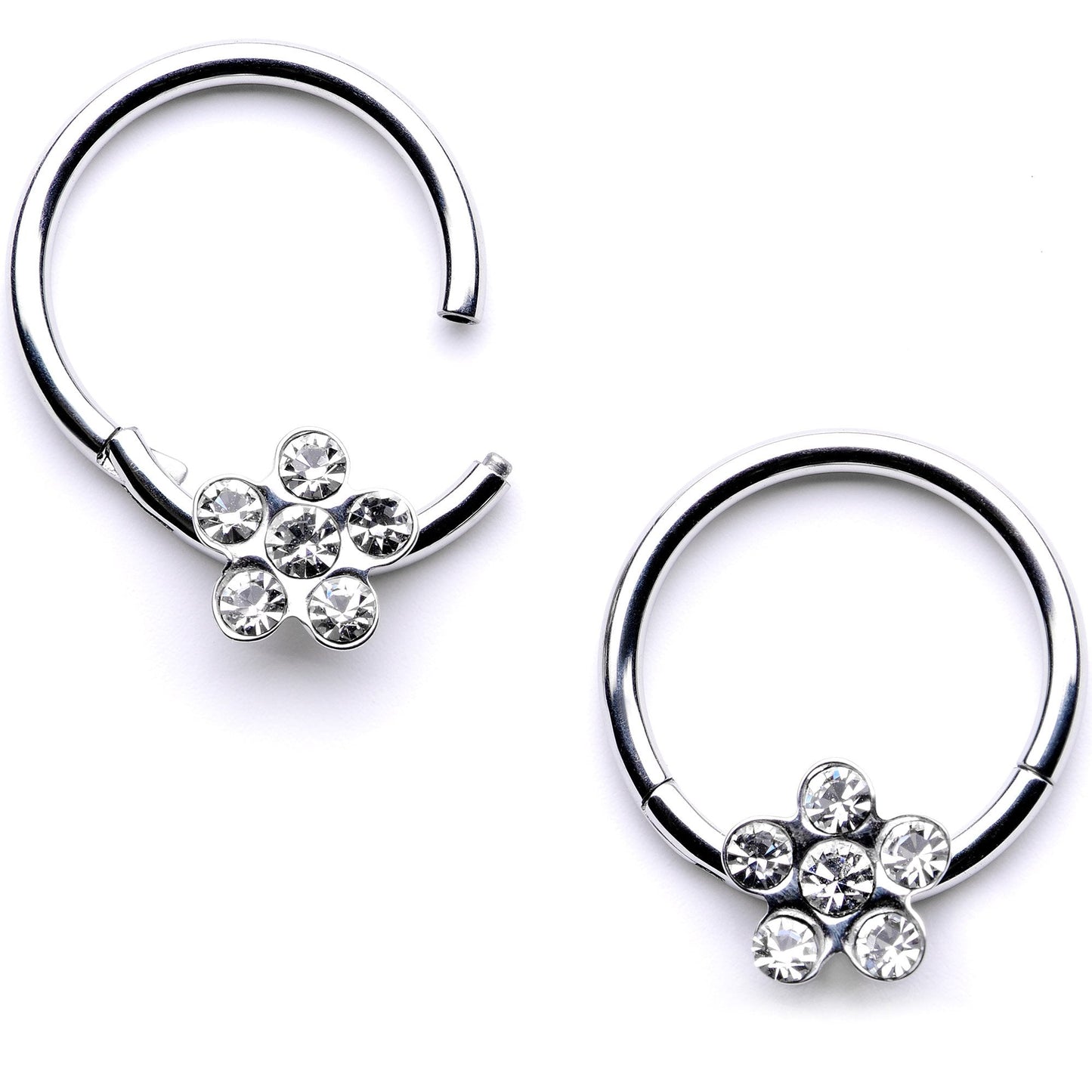 16G 3/8 Clear Gem Petal Flower Hinged Segment Ring Set