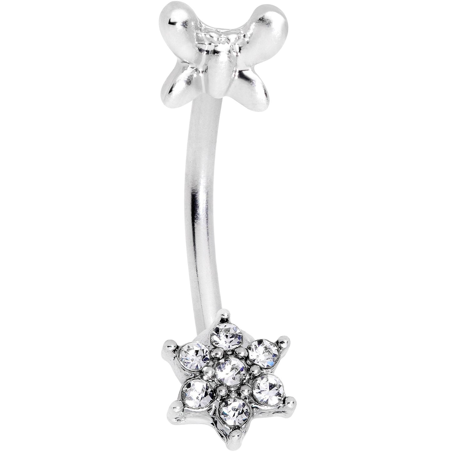 16G 3/8 Clear Gem Spring Fun Flower Curved Eyebrow Ring