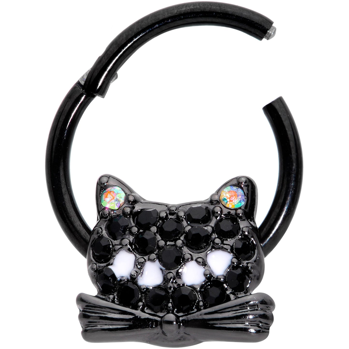 16G 3/8 Black Aurora Gem Black Cat Hinged Segment Ring