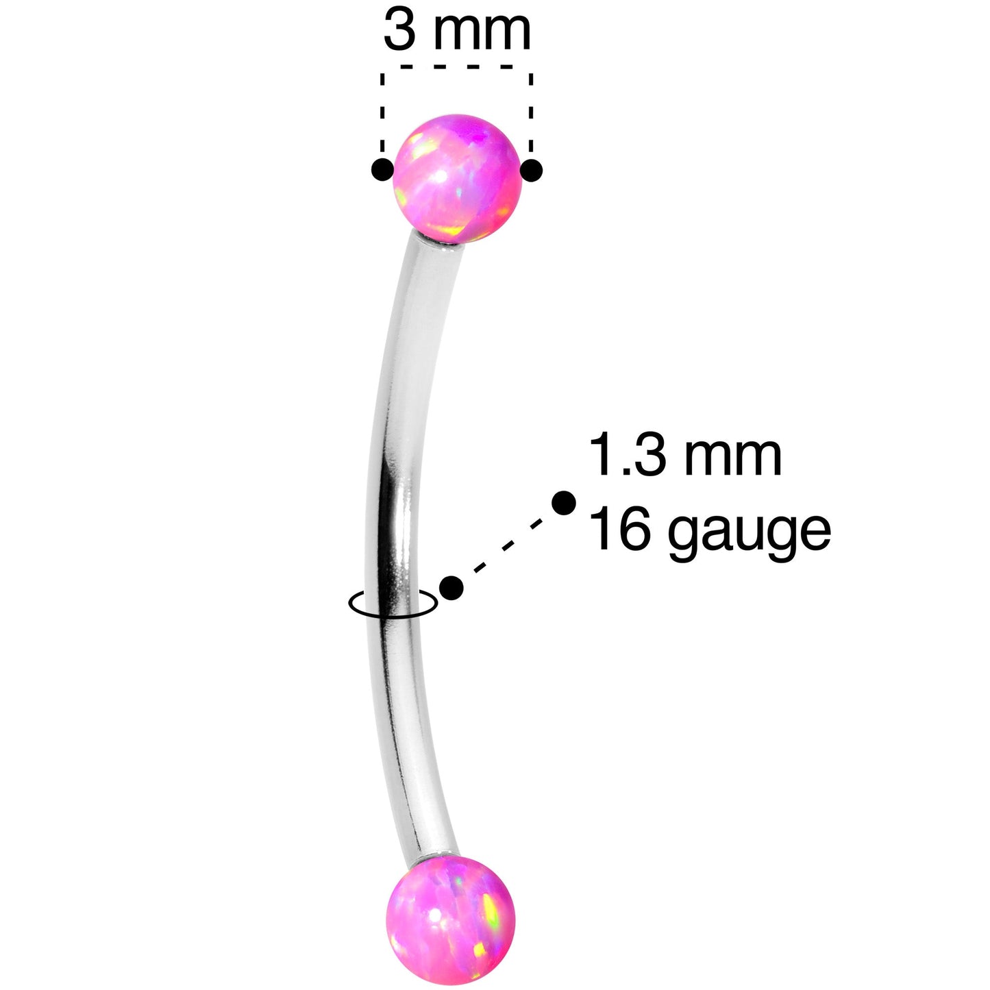 16G 9/16 3mm Pink Synthetic Opal Curved Barbell