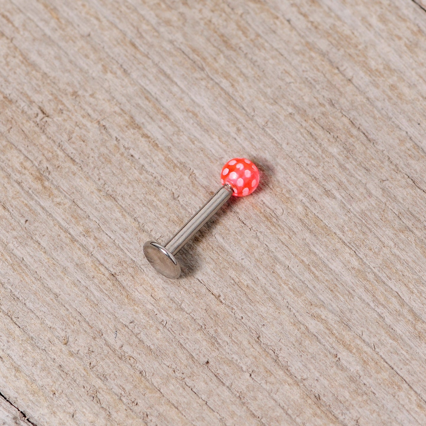 16G 1/4 Pink Polka Dot UV Reactive Acrylic Ball Labret Tragus