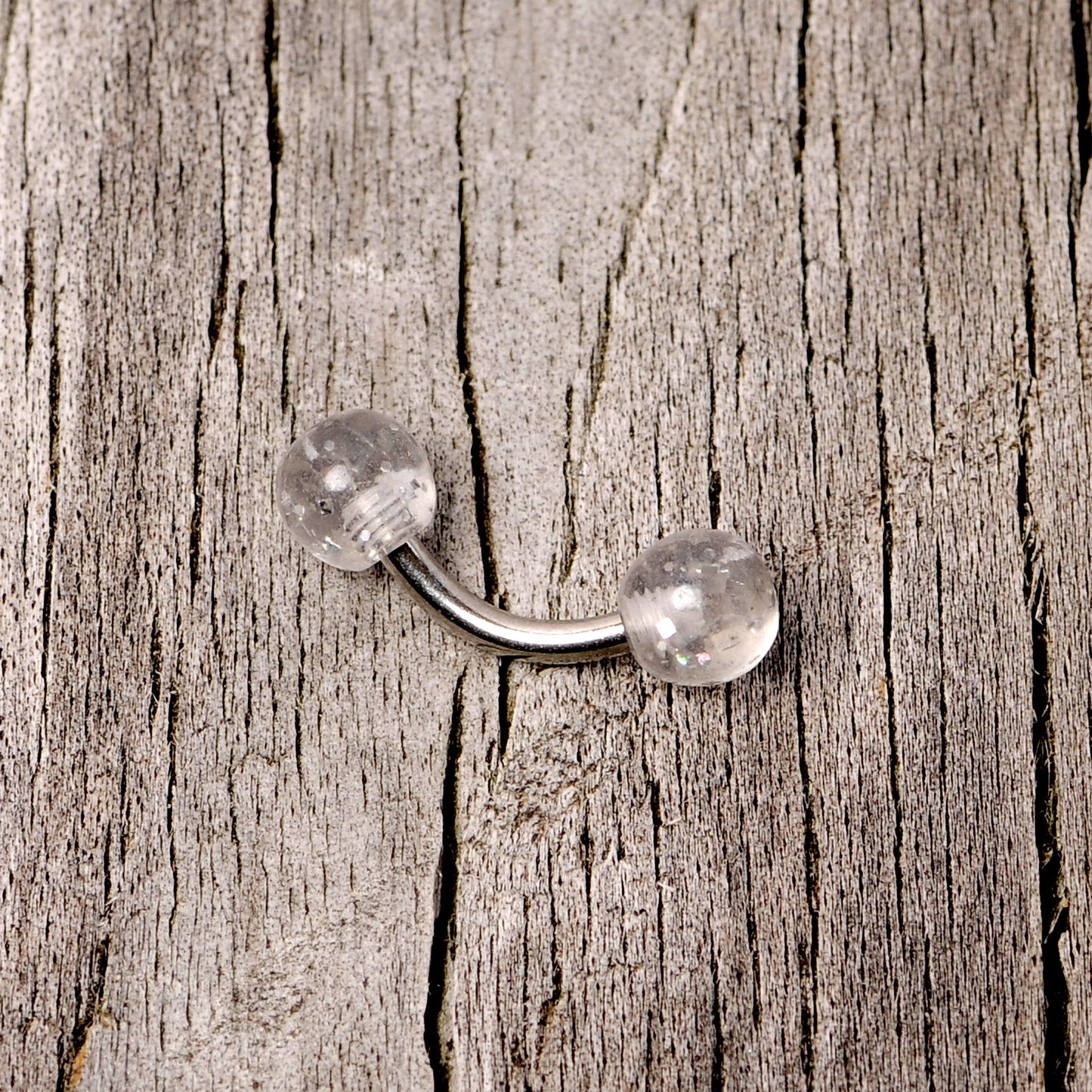 16G 1/4 Clear Speckled Acrylic Ends Curved Barbell
