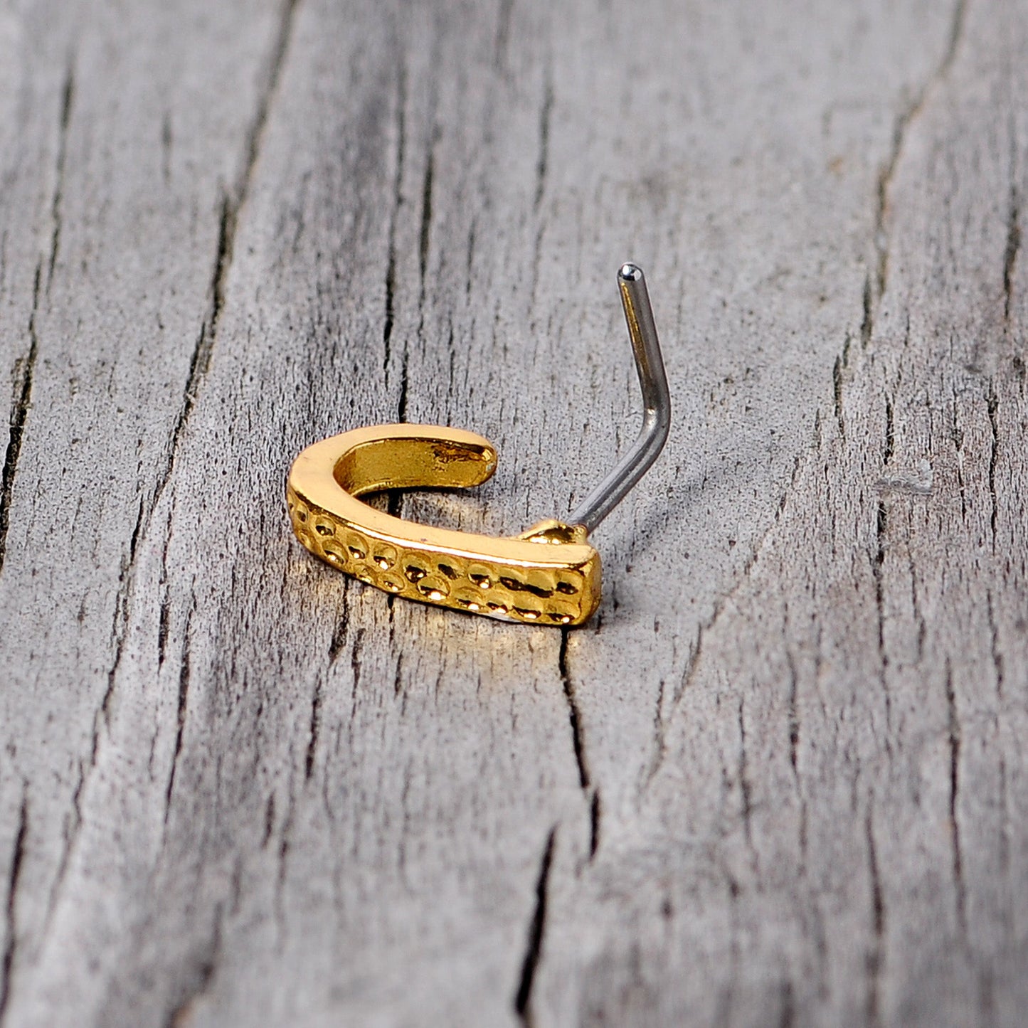 20G 5/16 Gold Tone Dainty Dots Faux Hoop L Shaped Nose Ring