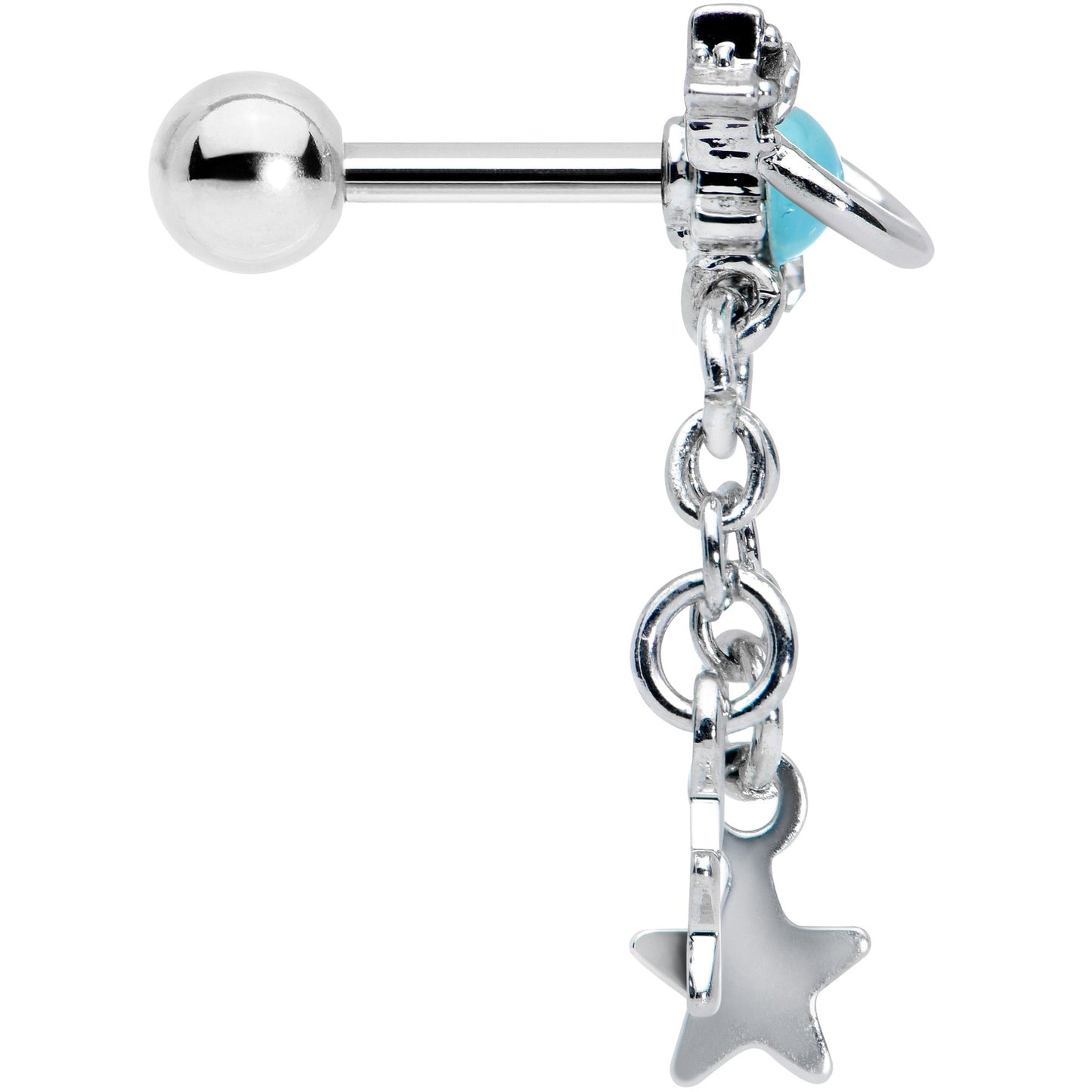16G 1/4 Clear Blue Gem Saturn Planet Star Dangle Cartilage Tragus