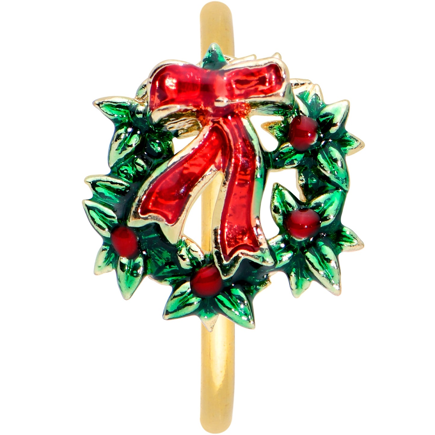 20G 5/16 Gold Tone Festive Bow Wreath Christmas Nose Hoop