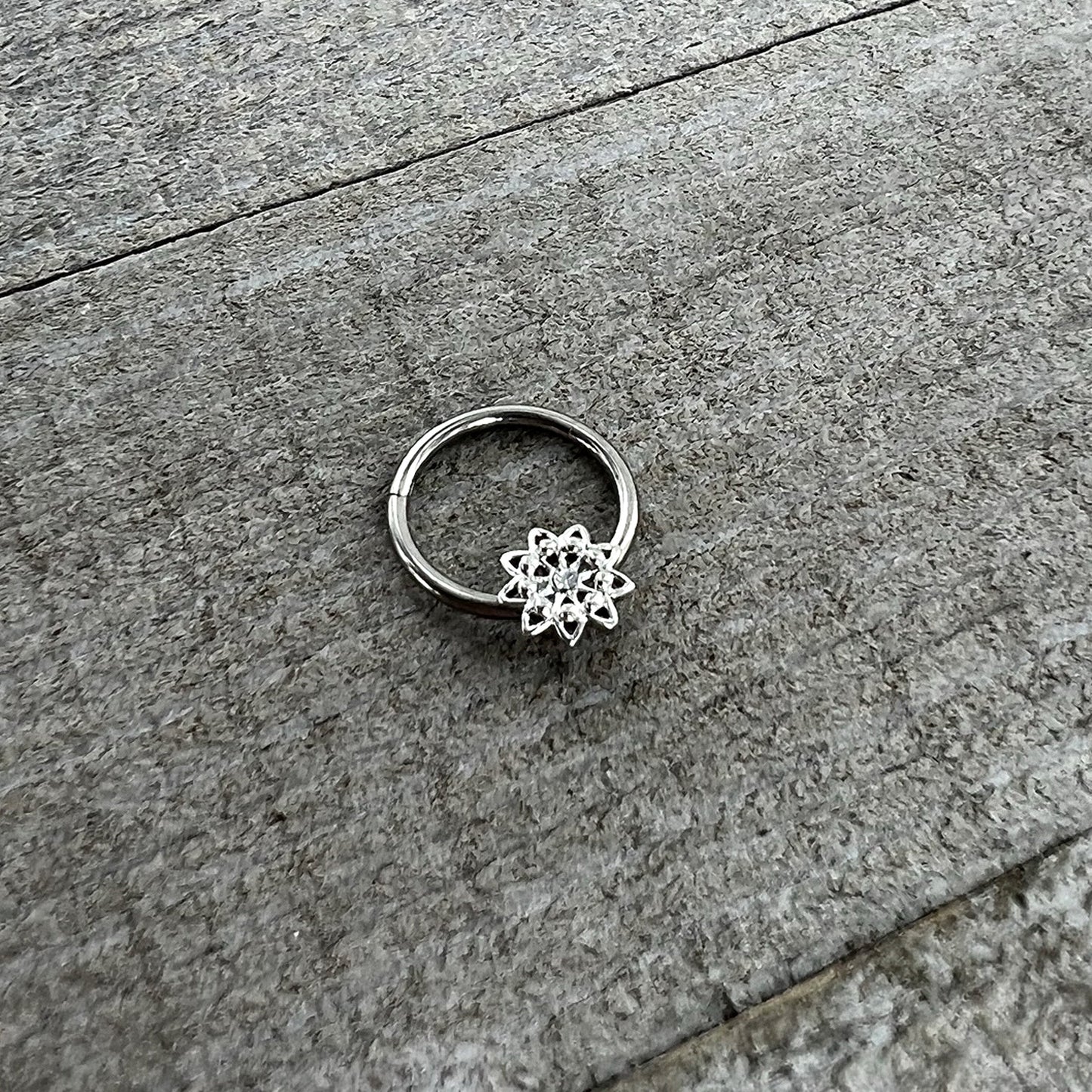 16G 3/8 Clear Gem Starry Flower Hinged Segment Ring