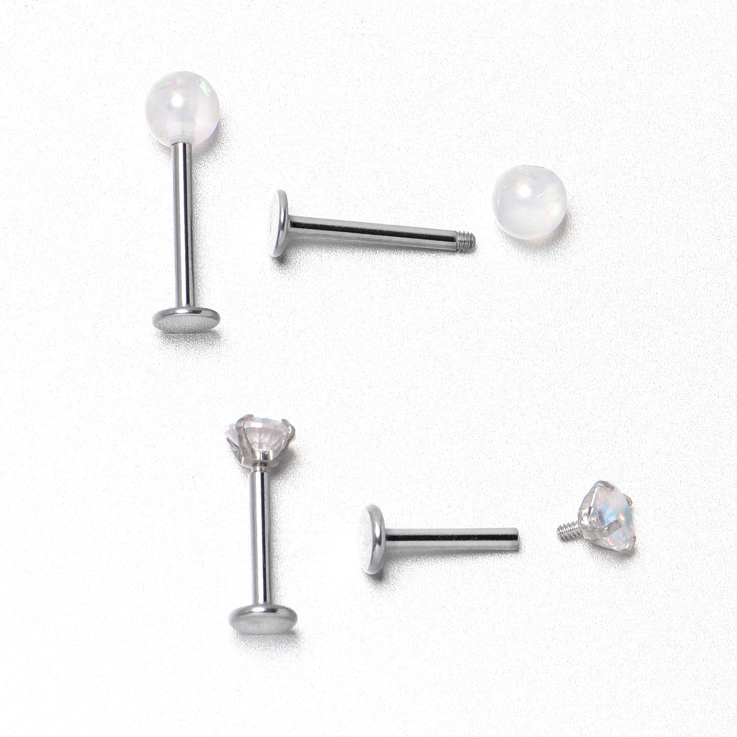 16G 5/16 3/8 Aurora Gem White Faux Opal Labret Monroe Set of 4