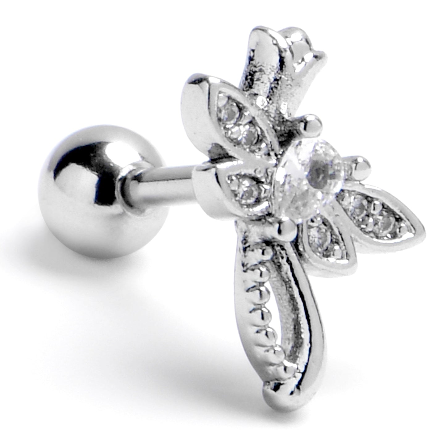 16G 1/4 Clear Gem Bold Dragonfly Cartilage Tragus Earring