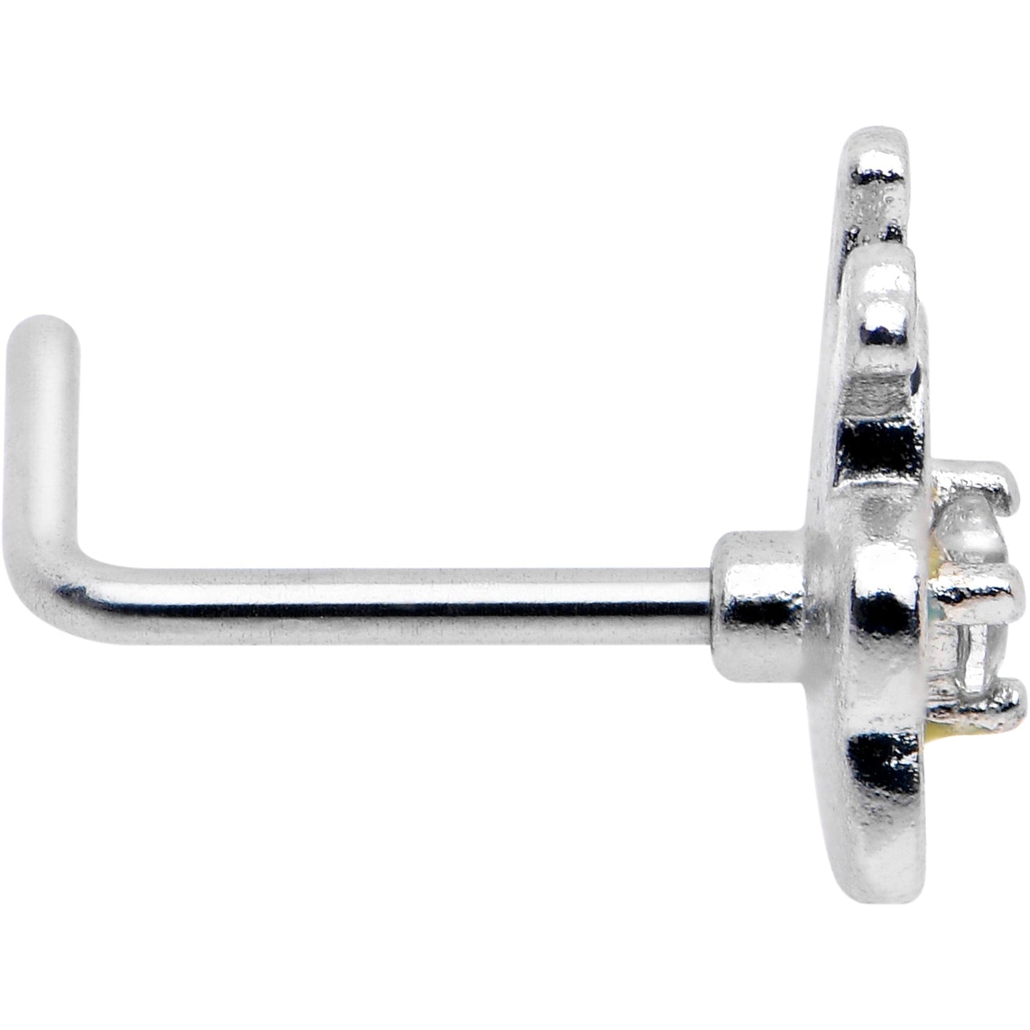 20G 7mm Clear CZ Gem Butterfly Love Bug L Shape Nose Ring
