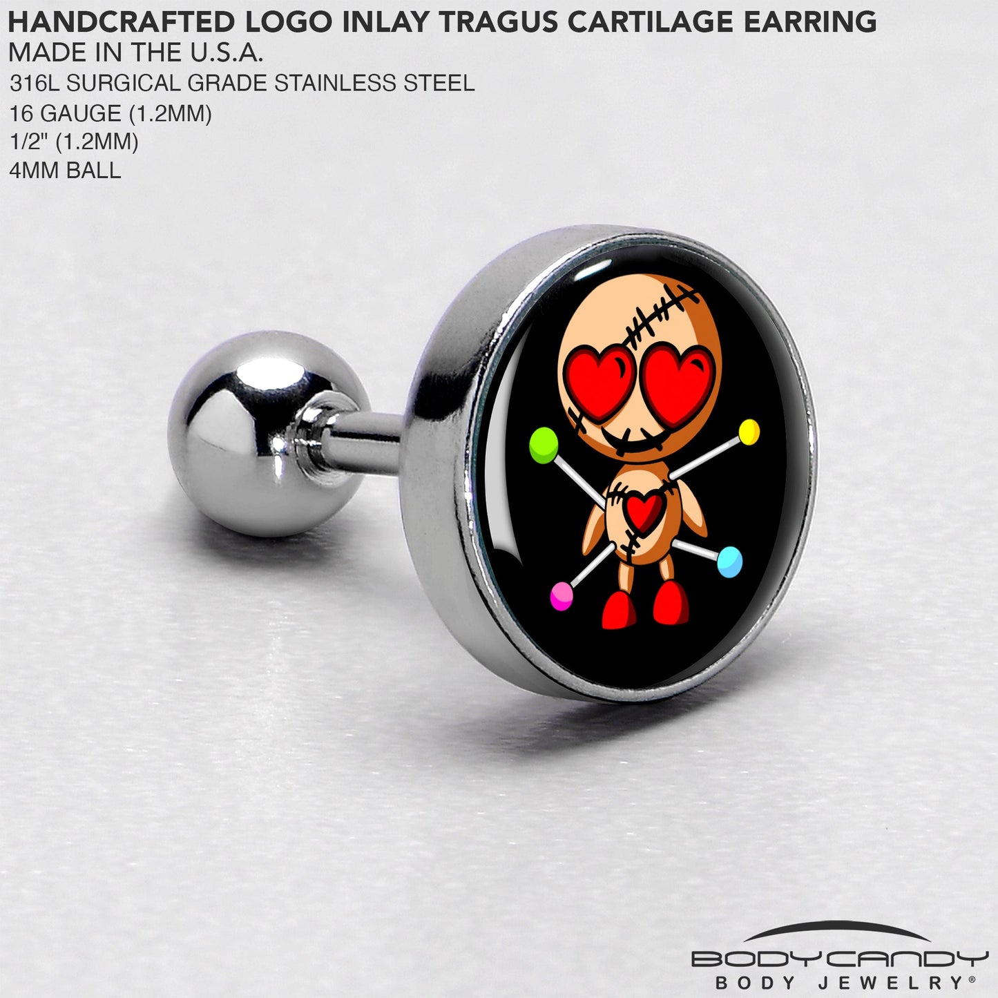 16G Valentine Heart Voodoo Doll Tragus Cartilage Earring