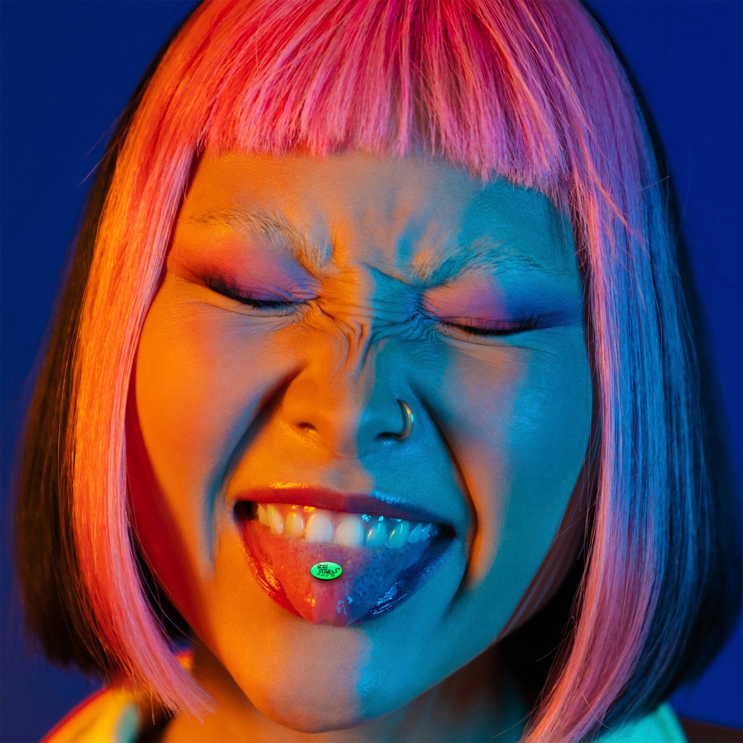 Glow in the Dark Black Anodized Skeleton Kitty Cat Barbell Tongue Ring by Onyx O