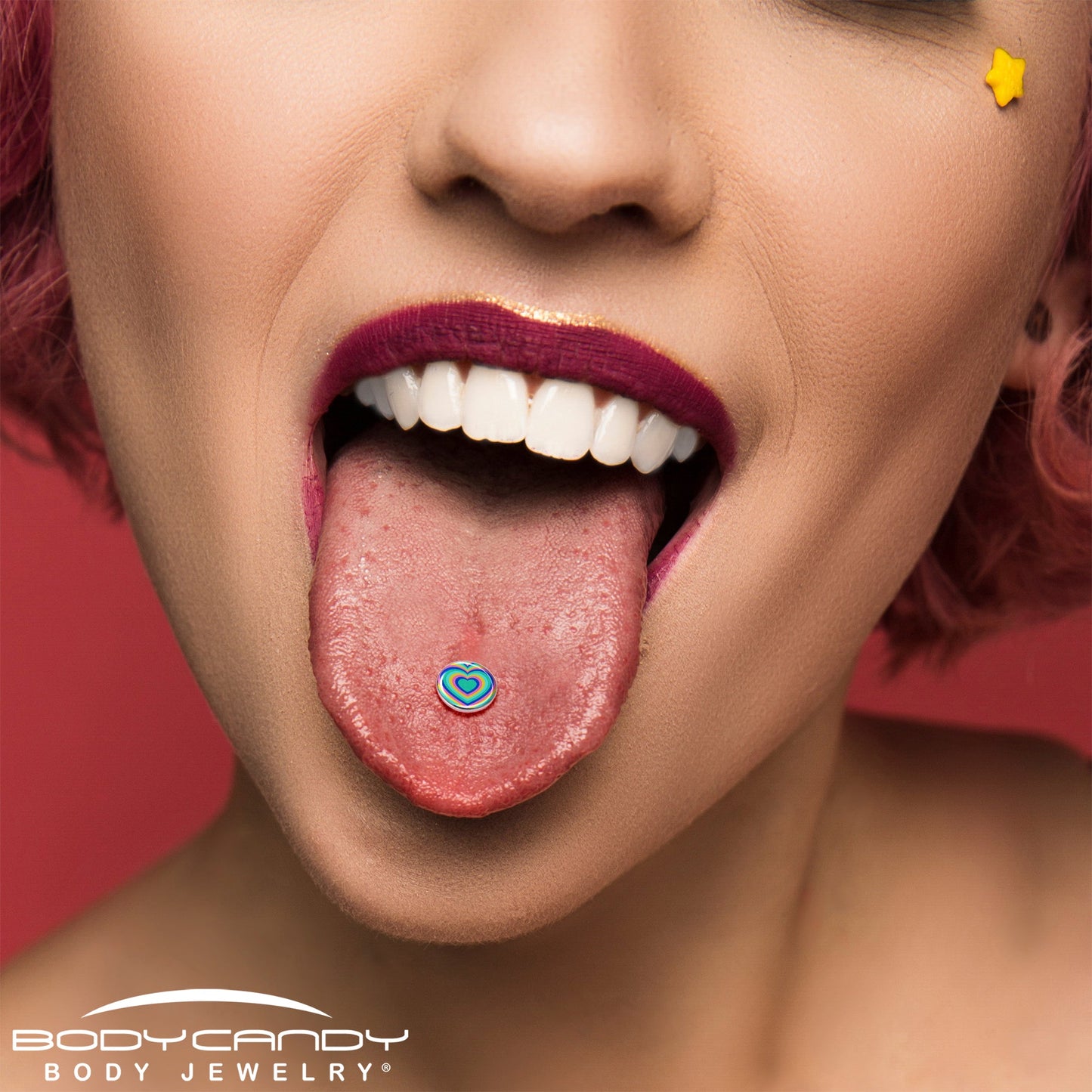 Rainbow Retro Heart Barbell Tongue Ring by Onyx O