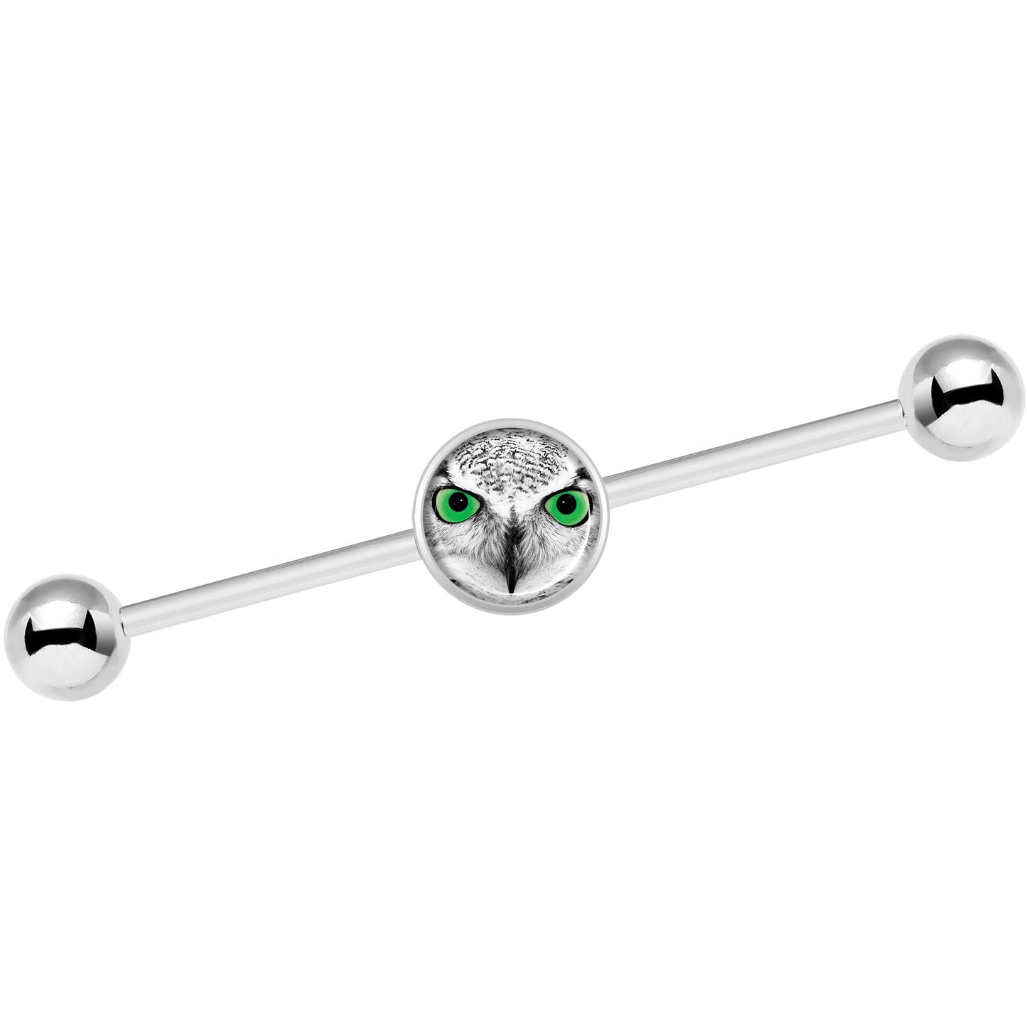 14G Black White Owl Industrial Barbell 37mm
